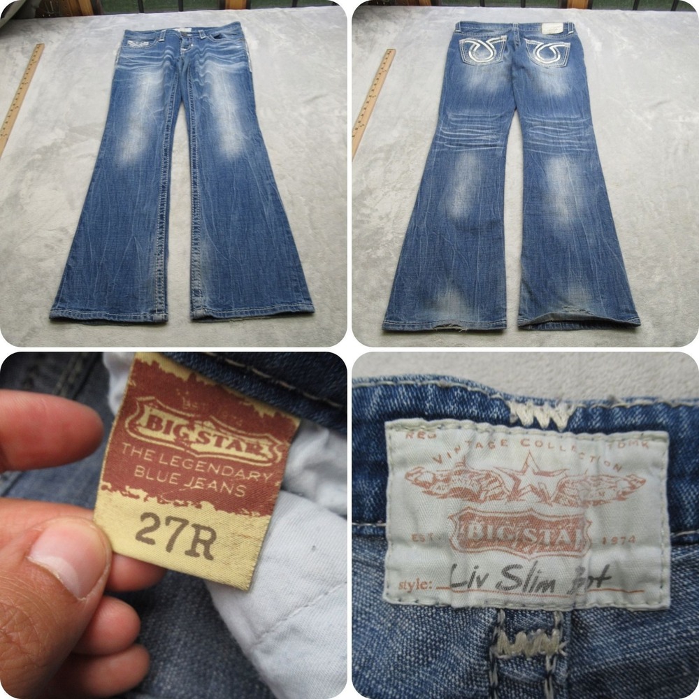 Big Star Jeans Women 32 X31 Medium Wash Embroidered Pockets Liv Slim Fit Bootcut